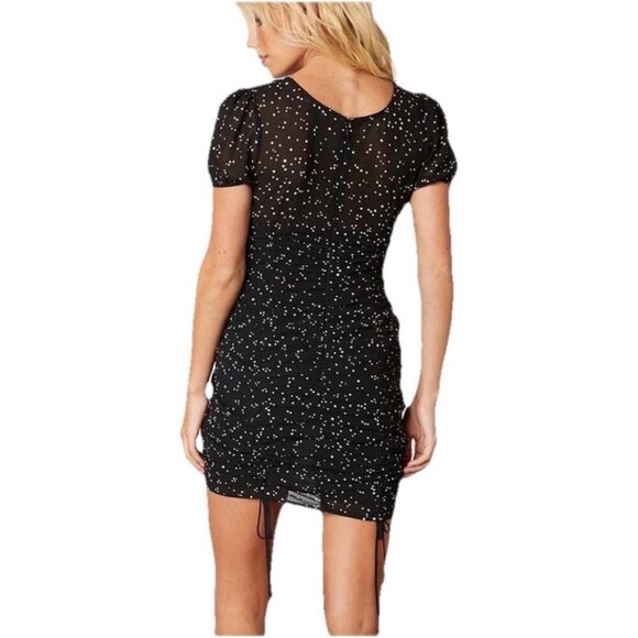 Cotton Candy LA Peasant Cinched Dress Size S Small Fairy Polka Dot‎ Ruched Mini - Picture 2 of 11